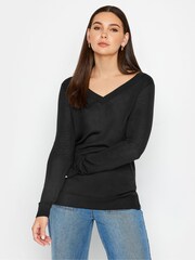 Long Tall Sally Black Knitted V-Neck Jumper - Image 1 of 3