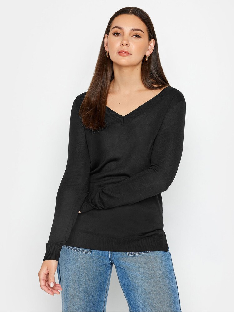 Long Tall Sally Black Knitted V-Neck Jumper - Image 1 of 3