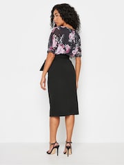 M&Co Black Petite Floral Print 2-In-1 Tie Belt Dress - Image 3 of 5