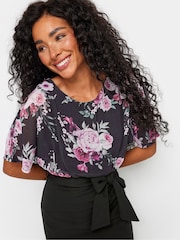 M&Co Black Petite Floral Print 2-In-1 Tie Belt Dress - Image 4 of 5