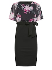 M&Co Black Petite Floral Print 2-In-1 Tie Belt Dress - Image 5 of 5