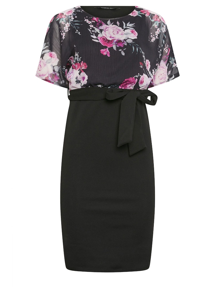 M&Co Black Petite Floral Print 2-In-1 Tie Belt Dress - Image 5 of 5