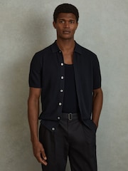 Reiss Navy Bravo Cotton Blend Textured Shirt - Image 1 of 6