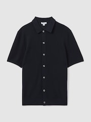 Reiss Navy Bravo Cotton Blend Textured Shirt - Image 2 of 6