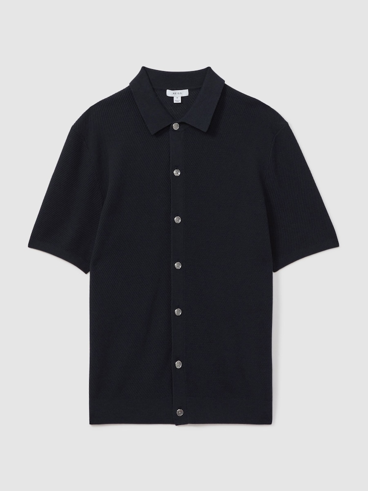 Reiss Navy Bravo Cotton Blend Textured Shirt - Image 2 of 6