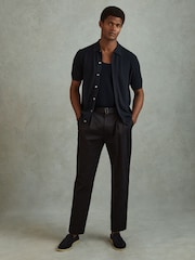 Reiss Navy Bravo Cotton Blend Textured Shirt - Image 3 of 6