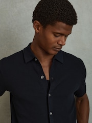 Reiss Navy Bravo Cotton Blend Textured Shirt - Image 4 of 6