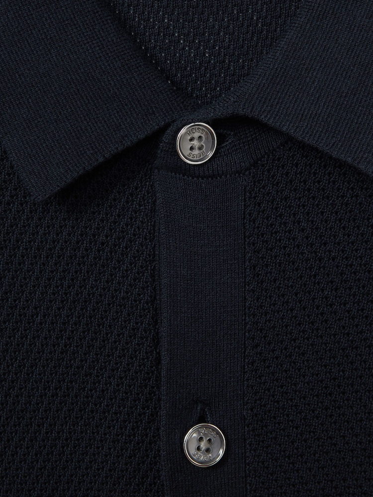 Reiss Navy Bravo Cotton Blend Textured Shirt - Image 6 of 6