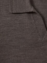 Reiss Dark Brown Melange Duchie Merino Wool Open Collar Polo Shirt - Image 5 of 5
