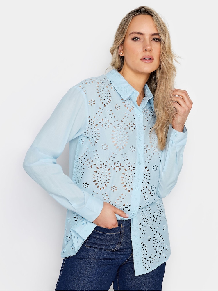 Long Tall Sally Blue Broderie Long Sleeve Shirt - Image 1 of 4