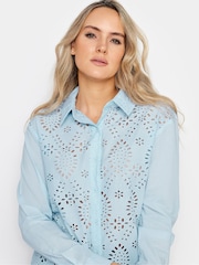Long Tall Sally Blue Broderie Long Sleeve Shirt - Image 4 of 4