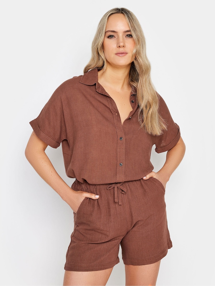 Long Tall Sally Brown Linen Tie Waist Shorts - Image 1 of 4 Long Tall Sally Brown Linen Tie Waist Shorts - Image 1 of 4
