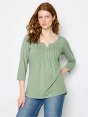 Long Tall Sally Green Floral Print 100% Cotton Henley Top - Image 1 of 5