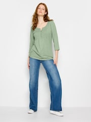 Long Tall Sally Green Floral Print 100% Cotton Henley Top - Image 2 of 5