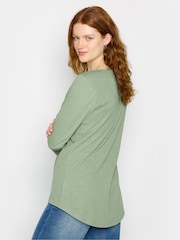 Long Tall Sally Green Floral Print 100% Cotton Henley Top - Image 3 of 5