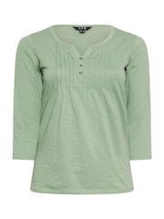 Long Tall Sally Green Floral Print 100% Cotton Henley Top - Image 5 of 5