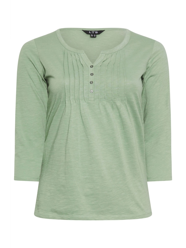 Long Tall Sally Green Floral Print 100% Cotton Henley Top - Image 5 of 5