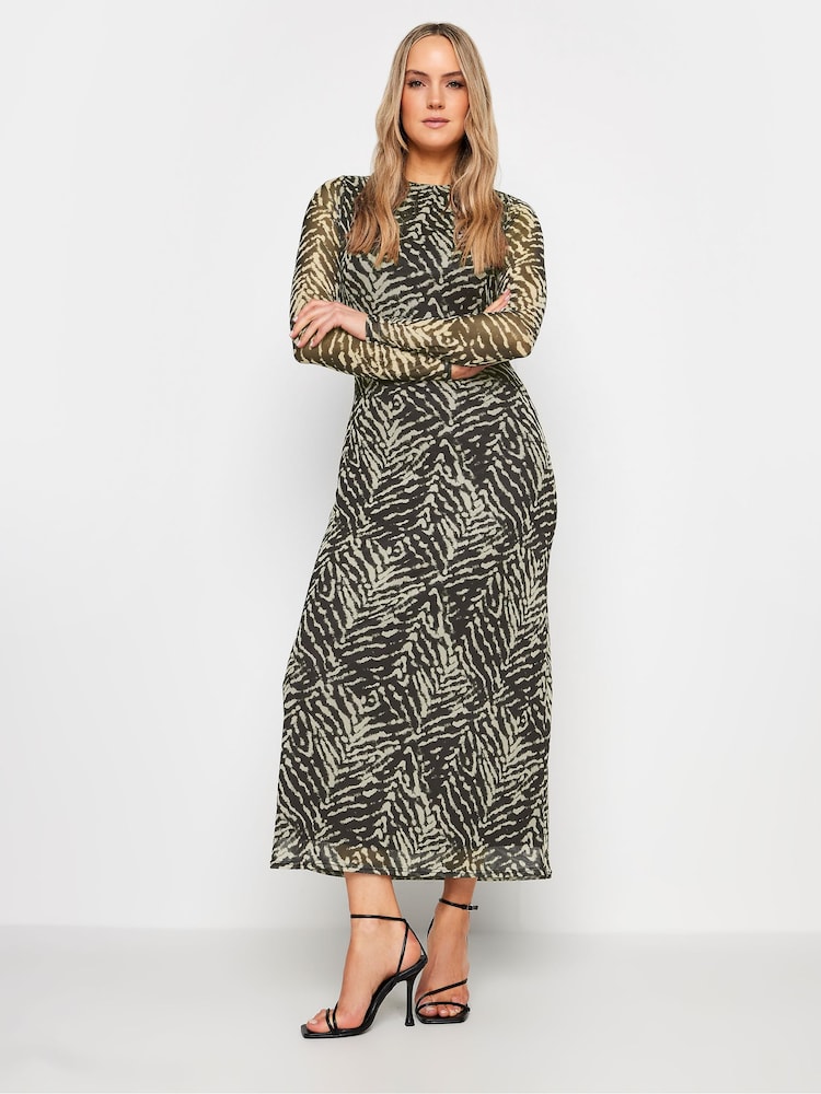Long Tall Sally Black Tall Abstract Print Mesh Midaxi Dress - Image 1 of 5
