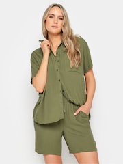 Long Tall Sally Green Crinkle Co-ord Shirt - Image 1 of 4