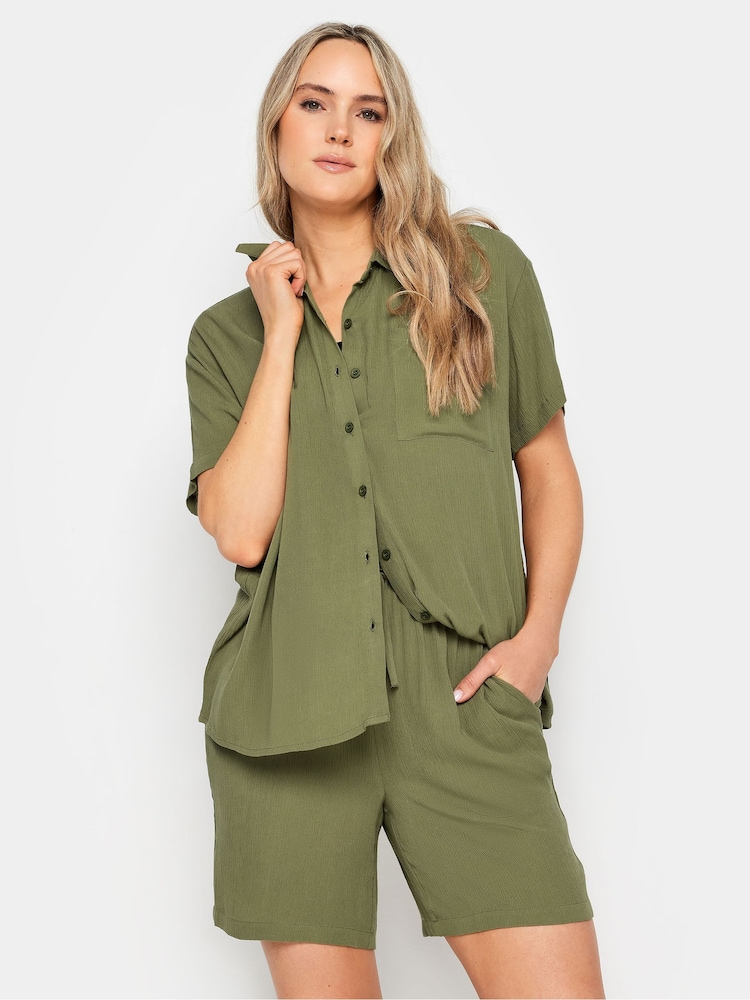 Long Tall Sally Green Crinkle Co-ord Shirt - Image 1 of 4