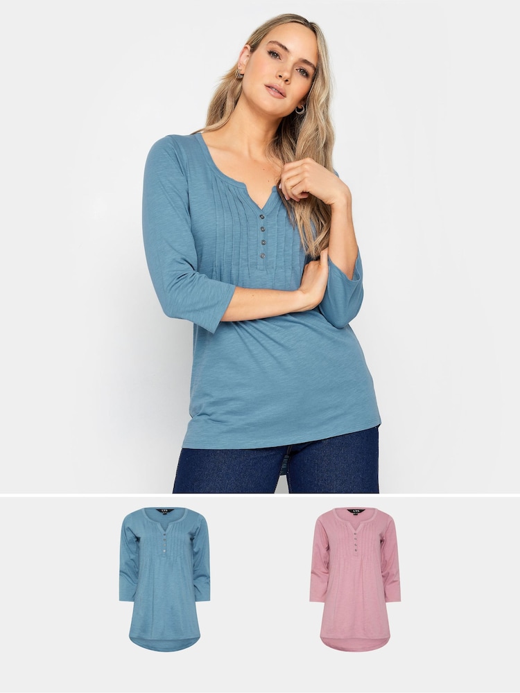 Long Tall Sally Blue & Pink 100% Cotton Henley Tops 2 Pack - Image 1 of 5