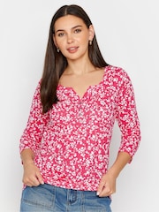 Long Tall Sally Pink light Floral Print Cotton Henley Top - Image 1 of 3