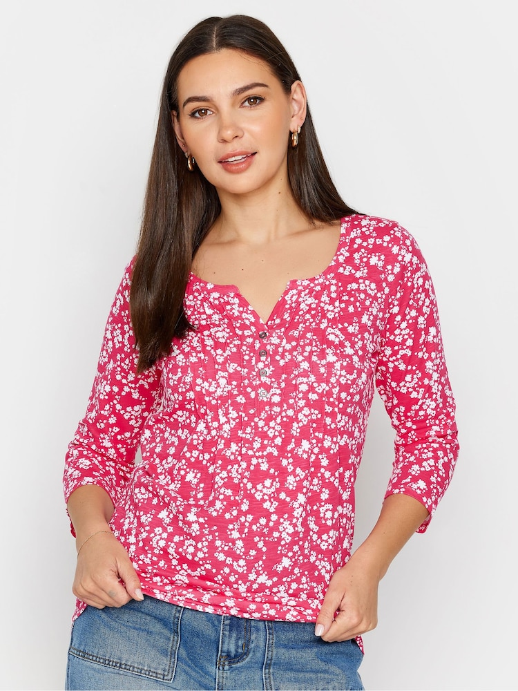 Long Tall Sally Pink light Floral Print Cotton Henley Top - Image 1 of 3