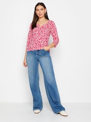 Long Tall Sally Pink light Floral Print Cotton Henley Top - Image 2 of 3