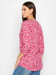 Long Tall Sally Pink light Floral Print Cotton Henley Top - Image 3 of 3