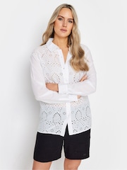 Long Tall Sally White Broderie Long Sleeve Shirt - Image 1 of 4