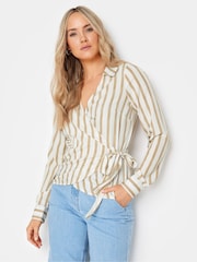 Long Tall Sally Natural Stripe Collared Wrap Top - Image 1 of 5