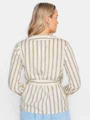 Long Tall Sally Natural Stripe Collared Wrap Top - Image 3 of 5