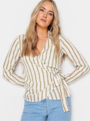 Long Tall Sally Natural Stripe Collared Wrap Top - Image 4 of 5