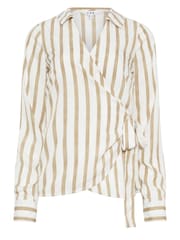 Long Tall Sally Natural Stripe Collared Wrap Top - Image 5 of 5