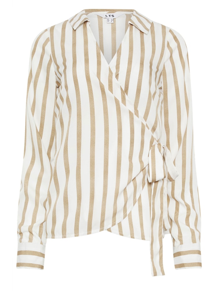 Long Tall Sally Natural Stripe Collared Wrap Top - Image 5 of 5