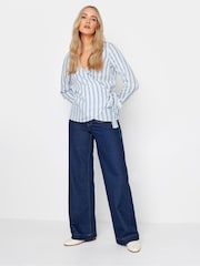 Long Tall Sally Blue & White Stripe Collared Wrap Top - Image 5 of 6