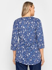 Long Tall Sally Navy Blue Floral Print Cotton Henley Top - Image 3 of 4