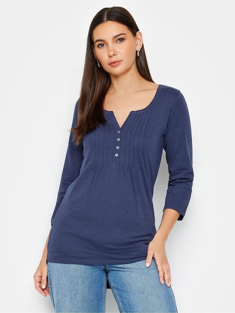 Long Tall Sally Mid Blue 100% Cotton Henley Tops 2 Pack - Image 2 of 5