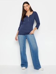 Long Tall Sally Mid Blue 100% Cotton Henley Tops 2 Pack - Image 4 of 5