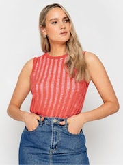 Long Tall Sally Pink LTS Tall Ivory White Crochet Vest Top - Image 4 of 4