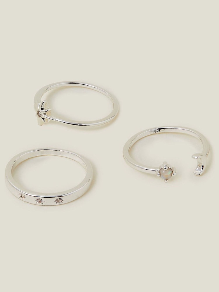 Accessorize Sterling Silver Plated Celestial Rings 3 Pack - Image 1 of 3