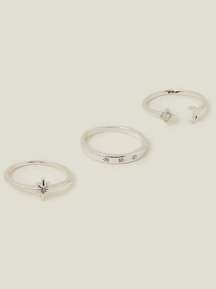 Accessorize Sterling Silver Plated Celestial Rings 3 Pack - Image 2 of 3 Accessorize Sterling Silver Plated Celestial Rings 3 Pack - Image 2 of 3