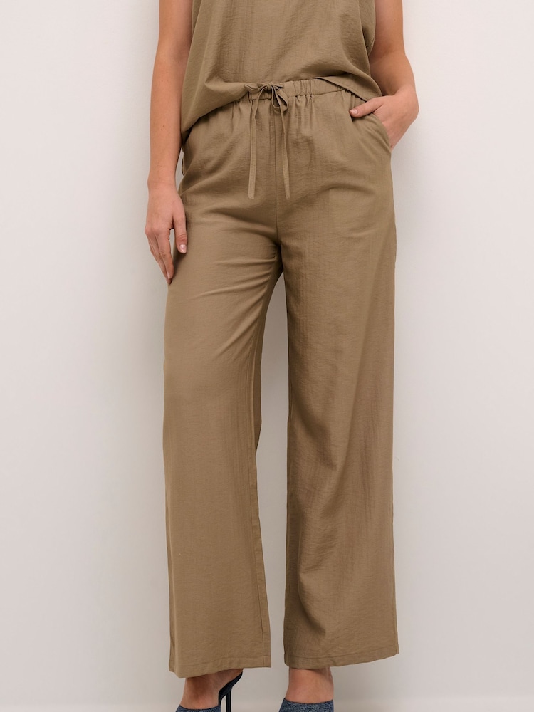 Cream Khaki Lori Wide Leg Drawstring Waist Trousers - Image 1 of 6
