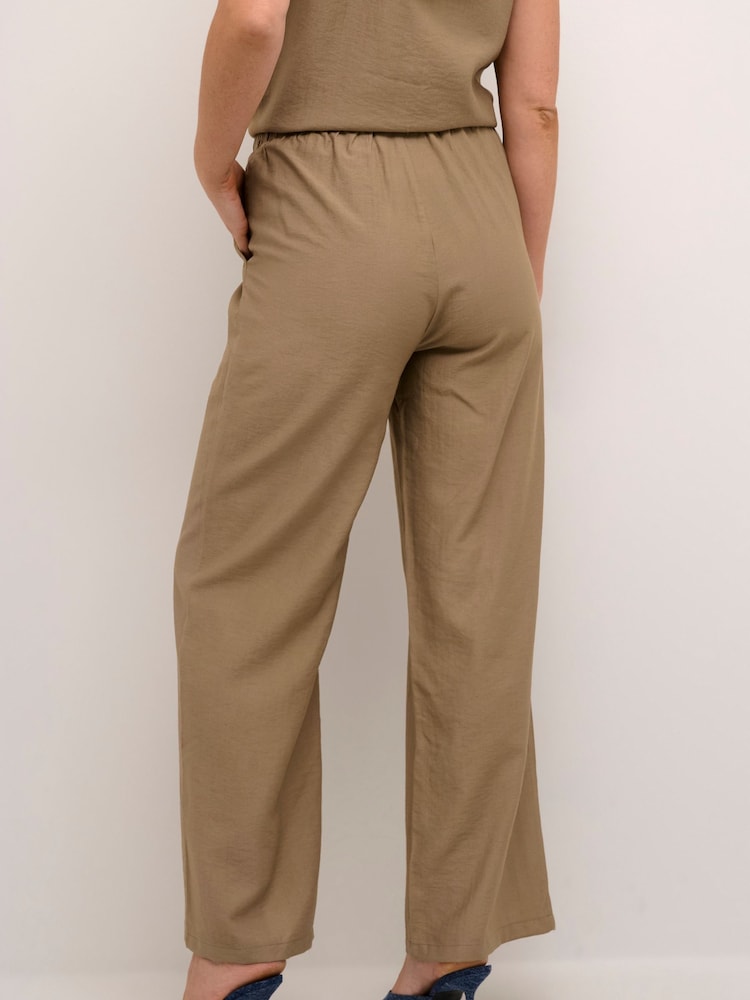 Cream Khaki Lori Wide Leg Drawstring Waist Trousers - Image 2 of 6