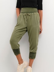 Cream Green Line Elastic Waist Capri Trousers - Image 1 of 5