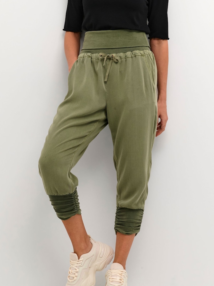 Cream Green Line Elastic Waist Capri Trousers - Image 1 of 5