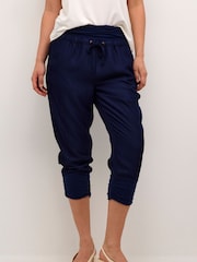 Cream Line Elastic Waist Capri Trousers - Image 1 of 6