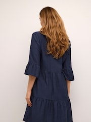 Cream Blue Lori 3/4 Sleeve Notch Neck Short Dress - Image 2 of 5