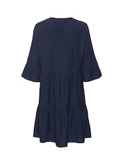Cream Blue Lori 3/4 Sleeve Notch Neck Short Dress - Image 5 of 5