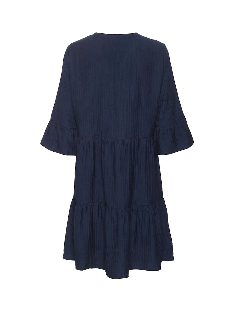 Cream Blue Lori 3/4 Sleeve Notch Neck Short Dress - Image 5 of 5